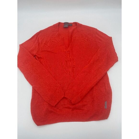 AX Armani Exchange Linen Top V Neck Long Sleeves Collared Sz S Orange - Picture 11 of 12